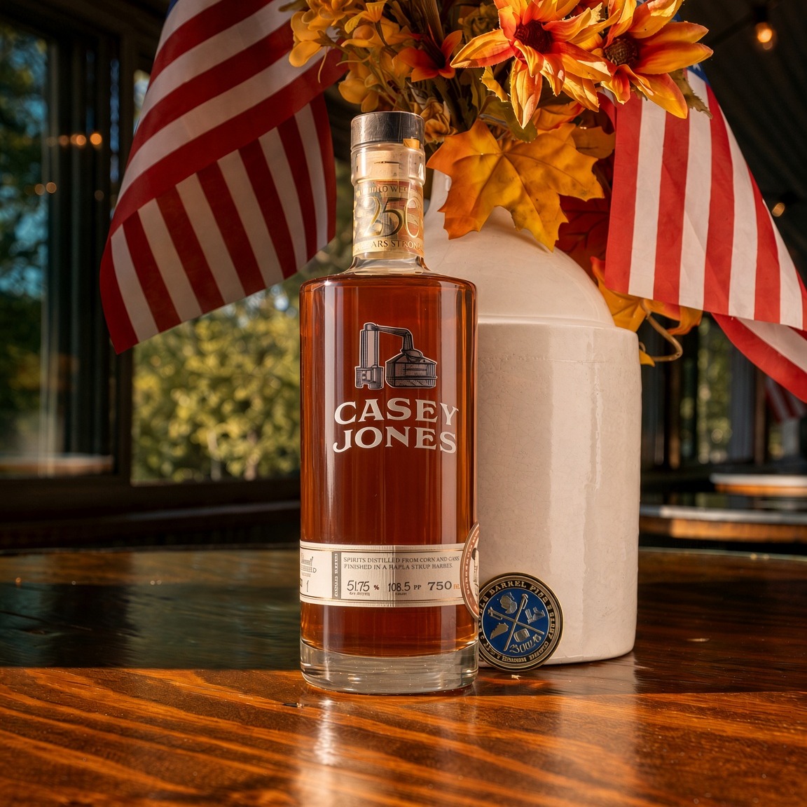 Pancakes with bourbon maple syrup and a free live-music show accompany barrel 2260, tours, and fill-your-own bottles.